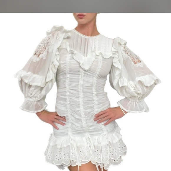NWT FARM Rio White Ruffled Mini Dress - Picture 4 of 14